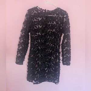 TopShop Womens Black Long Sleeve Leaf Appliqué Mini Dress  size 4